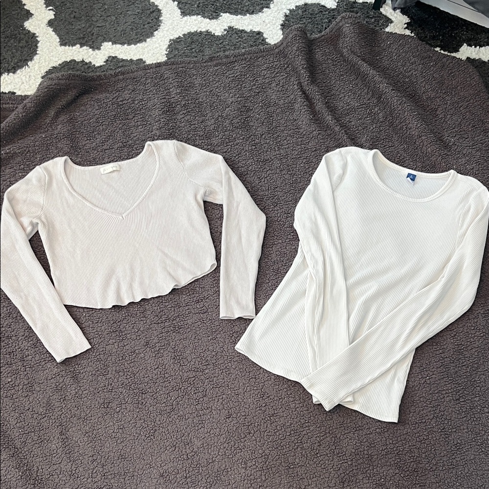 La Hearts, Old Navy Cream White Ribbed Top Cropped and Extra Long